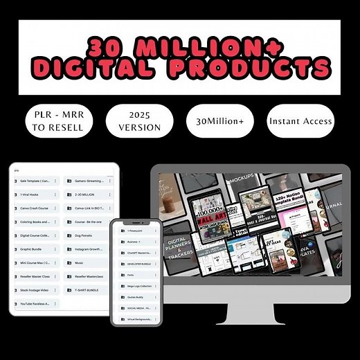 30+ Million Resell Digital Products Bundle Ideal for Passive Income, Featuring PLR & MRR