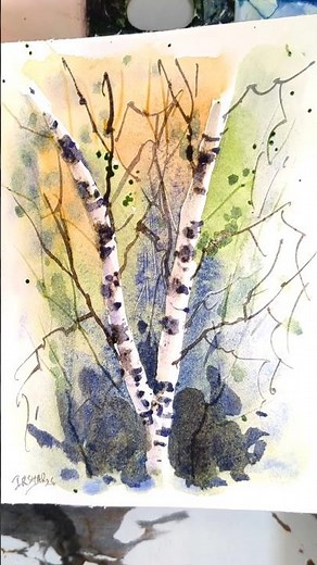 Watercolour Birch Trees Tutorial | Watercolor Tips #watercolor #painting #artshorts #birchtrees