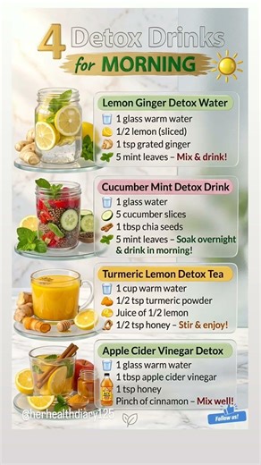 4 Morning Detox Drinks for Weight Loss & Glowing Skin 🌿 | Start Your Day Right!#shorts