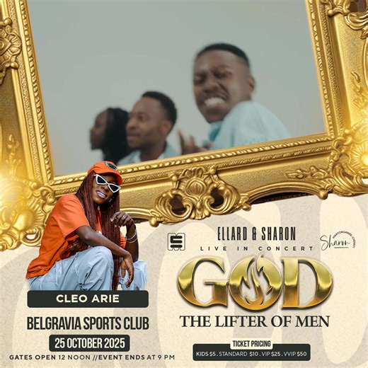 "WHO'S READY TO PRAISE? 🙌🏽 Introducing Cleo Arie: For God, the Lifter of Men! 🎤🙏 DATE: October 25th, 2025 | VENUE: Belgravia Sports Club | TIME: Gates open at 12:00 PM, vibes until 9:00 PM! 🕰️ Get your tickets ASAP! Don't miss out on this DIVINE ENCOUNTER! 🔥 Tickets available in all MedOrange Pharmacies across Harare TICKET PRICES: Kids (5-12): $5 🤸‍♀️ Standard: $10 🎟️ VIP: $25 🔥 VVIP: $50 👑 Let's LIFT UP THE NAME OF JESUS together! 🤩 Secure your spot NOW! 🎉" Sharon Manyonganise Offi