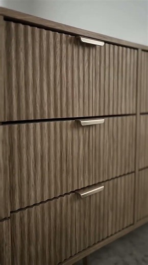 Minimalist Fluted Oak Bedroom Fabric Dresser | Japandi 9-Drawer Storage
