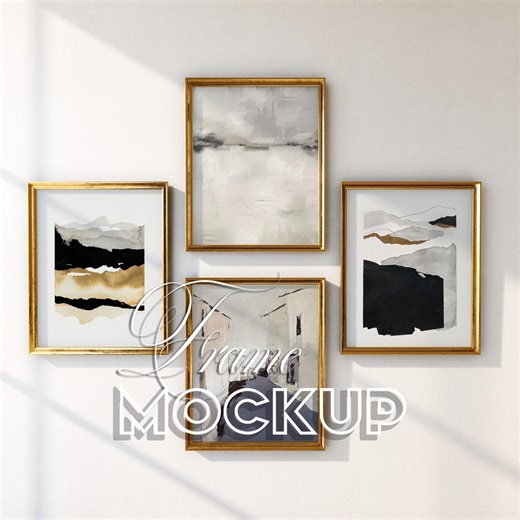 Gold Frame Mockup Set, 4 Minimalist Vertical Poster Mock Up, Digital Download (PSD, JPEG File) - Etsy