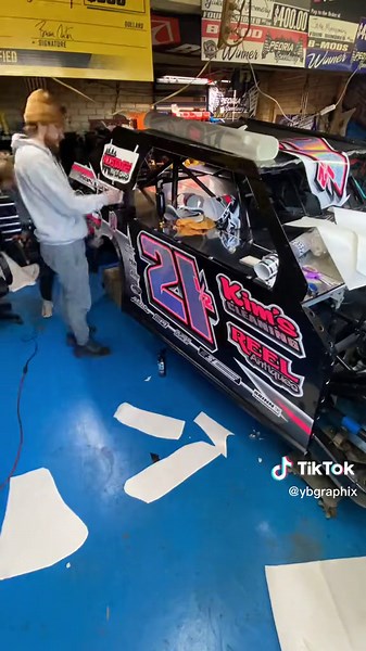 Jake Montgomery’s 2023 Modified with Flo Pink & Rainbow Sparkle! #YBG #EYEgasm #dirtmodified #dirttrackracing #timelapse #wraps #vinylwraps #flopink