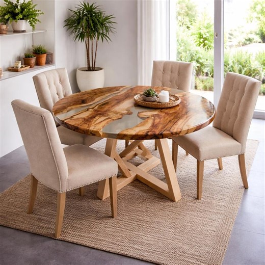 Round Walnut Live Edge Dining Table, Epoxy Resin River Furniture, Modern Kitchen Centerpiece - Etsy