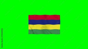 Mauritius Vector Waving Flag Motion loop 4K Resolution with Green Screen