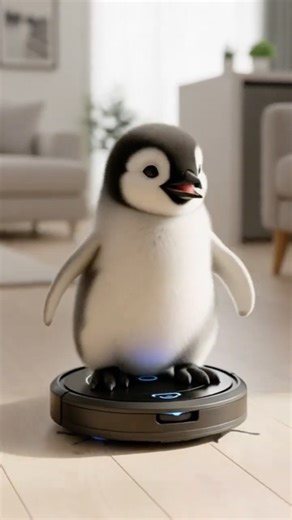 Baby Penguin Rides the Robot Cleaner! #penguin #penguini #cuteanimals #adorable #pets