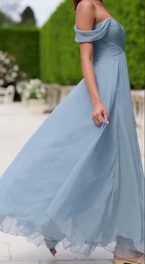 Dusty Blue Trinity Gorgeous Off The Shoulder Long Chiffon Bridesmaid Dresses