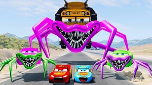 Epic Escape: Lightning McQueen vs Giant Miss Fritter Head Eater & Mutant McQueen Bots In BeamNG.Drive | Beamng Game