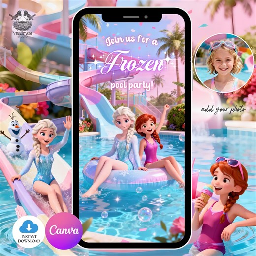 Frozen Pool Party Birthday Video Invitation Waterpark Splash Animated Digital Editable Template - Etsy