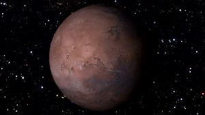 Mars Rotating on Moving Star Background. Loopable