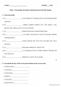 weather, seasons, months, days of the week TEST