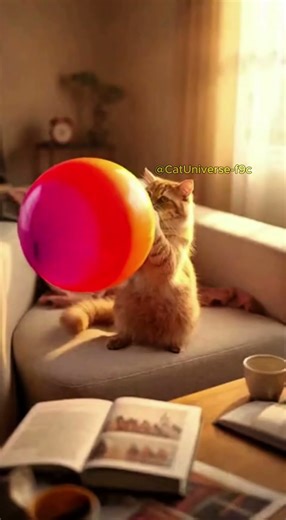 Cat blowing up a Balloon #shorts #cutecat #catlover #kitten #short