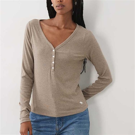 Abercrombie & Fitch long sleeve ribbed henley top in brown | ASOS