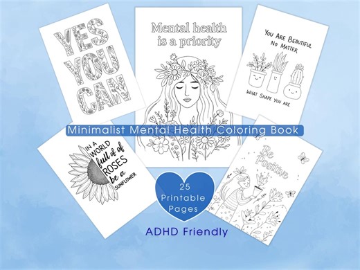 Mental Health Coloring Pages | ADHD Friendly Affirmations | 25 Minimalist Pages for Calm and Relaxing Coloring | Printable Planner Inserts - Etsy