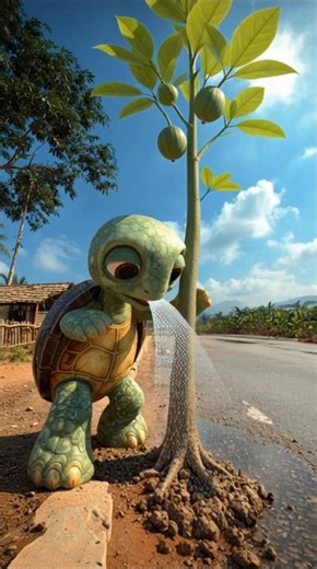 A turtle saved a pear tree sapling from drying out by watering it. 😭 #ai #tree #save #rabbits