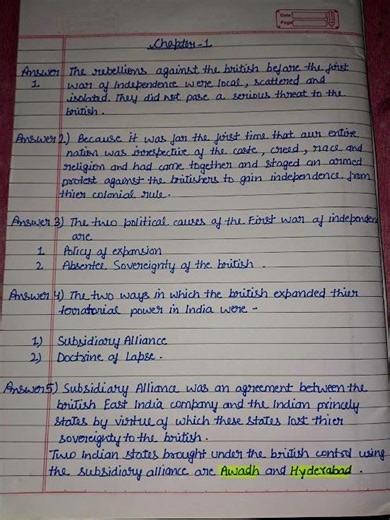 First war of independence Class 10 ICSC History notes chapter 1 #history #books