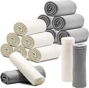 12PCS Fleece Throw Blankets Bulk 60 x 50 in Soft Blankets Fabric Warm Lightweight Wool Blanket Cozy Coverlet for Beds Sofas Home Wedding Season and Valentine's Day(Beige + Light Gray)