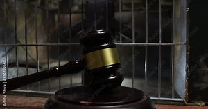 Execution with Lethal injection concept. Death penalty lethal injection table miniature inside old prison. Old prison bars cell lock. Creative artwork decoration. Old grunge prison interior.