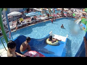 Super Fun Blue Water Slide at Waterpark Cankaya