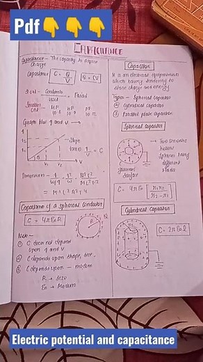 electric potential and capacitance class 12 short notes jee neet boards handwritten colourful notes