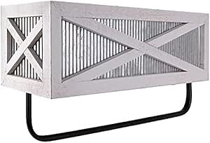 Autumn Alley Farmhouse Rustic Towel Rack Shelf Holder - Wood Towel Rack Basket Storage - Farmhouse Towel Holder for Rustic Bathroom and Farmhouse Kitchen Décor - Wall Mounted, Galvanized, Rustic White