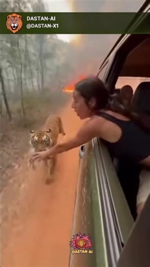 Woman Pulls Tiger Cub Into Moving Truck as Wildfire Chases Its Mother! 😱🔥🐯