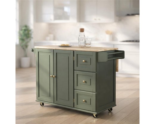 Green Rolling Kitchen Island Cart With Drop Leaf Wood Top Storage - Etsy