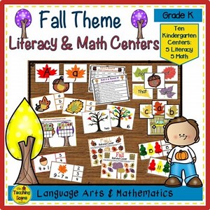 Kindergarten Fall Themed Literacy & Math Centers & Activities