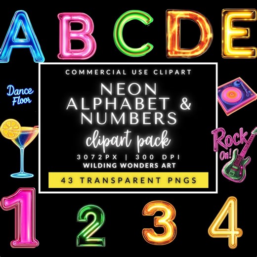 Neon Alphabet and Numbers Clipart for Commercial Use, Bulletin Board, Bright Letter Clipart, Classroom Door Decor, Neon Sign Letters - Etsy