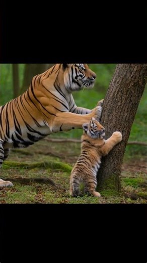 “Little Tiger Learns to Climb a Tree 🌳🐯 | A Heartwarming First Attempt”