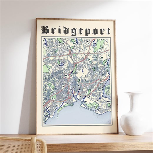 Bridgeport CT Map Poster, Connecticut City Art Print, Bridgeport Map Gift - Etsy Canada