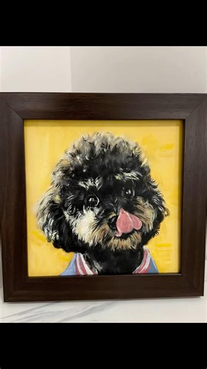 Yellow background + black poodle in stripes = pure joy! #PetPortrait #CustomIllustration