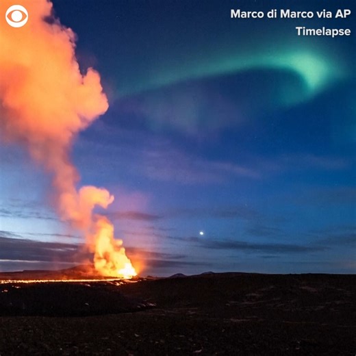 COLORFUL ERUPTION: Timelapse video captured the rare sighting of a volcano erupting while the Northern Lights also filled the sky in Iceland recently. | WBZ / CBS News Boston