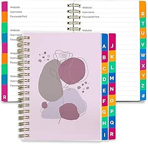 Small Password Book with Colorful Alphabetical Tabs, Spiral Password Keeper Books for Internet Website Address Log in - “6×4” Password Books for Seniors, Students and Business-Lilac
