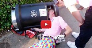 Drunk Golfer in Goofy Pants Gets Head Stuck in a Trash Can