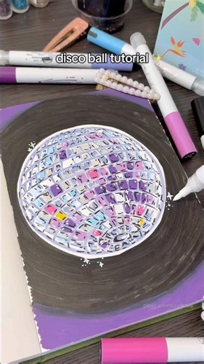 How to draw a disco ball 🪩 easy art tutorial #drawing #arttutorial #acrylicmarkers #artprocess