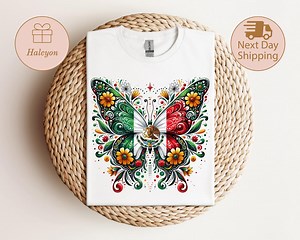 Floral Butterfly Mexico Tshirt, Mexican Flag Shirt Mexican Heritage Flowers Tee, Mexicana Chicana Shirt, Support New Mexico Shirts - Etsy