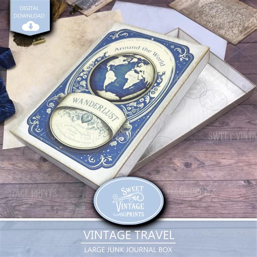 Vintage Travel Junk Journal Box | LARGE Printable Gift Box | Travellers Memory Case Digital Download | Sweetvintageprints Lbx Vtr - Etsy