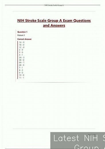 Latest NIH Stroke Scale Group A Exam Questions and Answers video