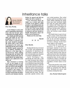 Dear Atty. Peachy, I am writing to seek your advice regarding an inheritance issue that has become quite confusing for my family and me.... Click the link in the comments for the full advice column. #dailytribune25 #DailyTribune #inheritancelaws | Daily Tribune