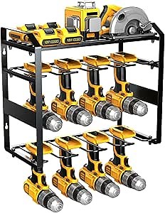 Power Tool Organizer Heavy Duty, Wall Mounted Utility Storage Rack with 8 Drill Slots and Extra-Large Capacity, Garage Tool Organizers and Storage, Floating Shelf for Drills, etc