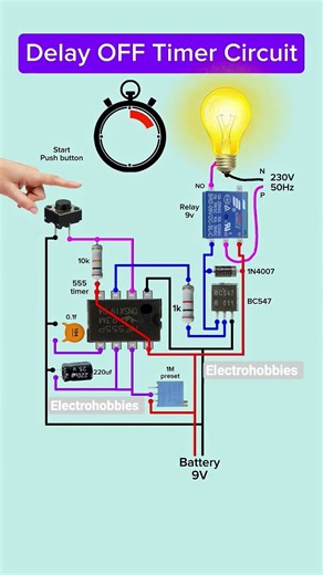 Timer Circuit | Automatic Delay OFF Light Timer Using 555 + Relay #electronic #project
