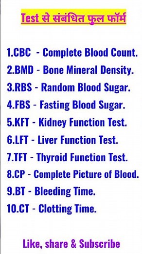 Test ka full form | RBS |FBS | CBC | BMD | BT |Test related full form #internationalsuccesspoint