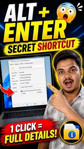 ALT + ENTER Secret 😱 Laptop Me File Details 1 Click Me | Hidden Shortcut Trick