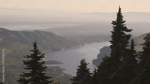 The view of Lake Cushman and Hood Canal from a peak in the Olympic mountains at sunset