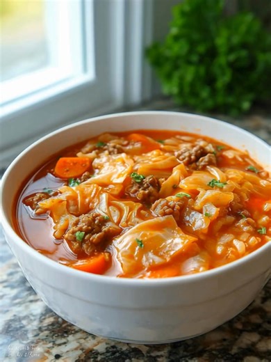 4.6K views · 19 reactions | Cabbage Roll Soup 塞 This hearty Cabbage Roll Soup has all the classic flavors of stuffed cabbage rolls in an easy, one-pot meal. Comforting, rich, and perfect for cozy weeknight dinners! Ingredients: 1 lb. lean ground beef salt and pepper 1 medium yellow onion diced finely Recipe | Recipes by banana | Facebook