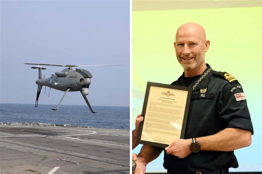 Quick-thinking Royal Navy pilot saves drone helicopter from plunging into the sea