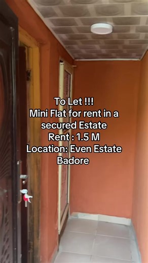 To Let !!! Mini Flat for rent in a secured Estate Location: Even Estate Badore Rent: 1.5 M Agency Fee : 10% Legal fee :10 % Cation fee : 10 % No Service charge Dm 234 805 994 0703 for inspection #apartmentforrent #househunters #fyp #viral