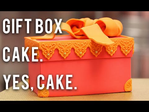How to Make A GIFT BOX out of CAKE - Chocolate, BUTTERCREAM, and pink and orange fondant