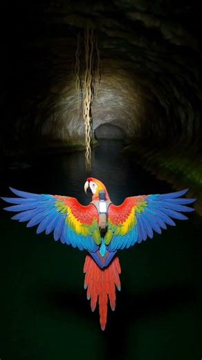 Scarlet Macaw POV: Into a Hidden Jungle Cenote Cave | Micro Camera Simulation